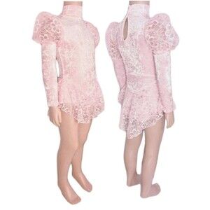Gilda Marx Kids High Neck Velvet Lace Keyhole Pink Leotard Skate Dress Size 6X/7